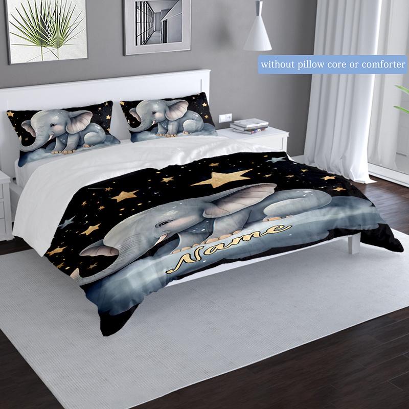 Elephant Customize Your Name Duvet Cover Softbedding Set For Bedroom Guest Room And Dorm Decoration Threepiece Set Includes 1 Duvet Cover 2