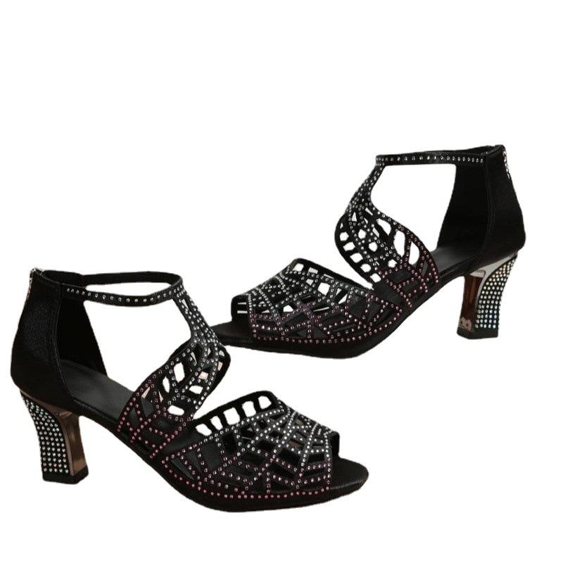 Модная обувь, летние новые женские туфли-лодочки со стразами, танцевальные туфли на шпильках, размер плюс 43, женские сандалии