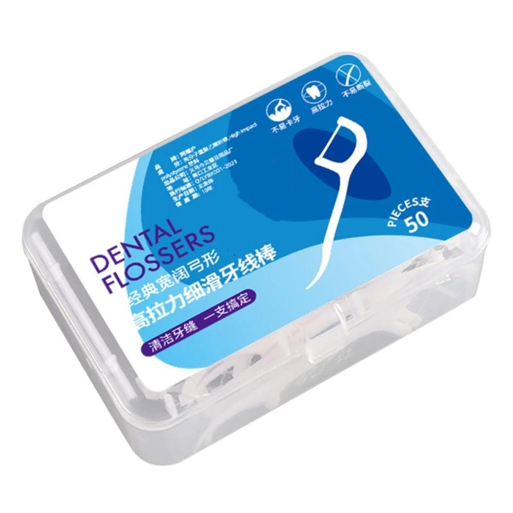 50Pcs/Box Hygiene Disposable Dental Floss Dental Floss Box Tooth Cleaning Flosser Picks Oral Care Teeth Stick Home