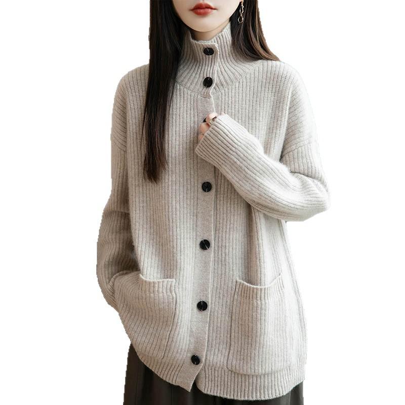 Korean Lazy Style Turtleneck Sweater Jacket Women'S Autumn And Winter New Loose Knitted Cardigan Top Lazy