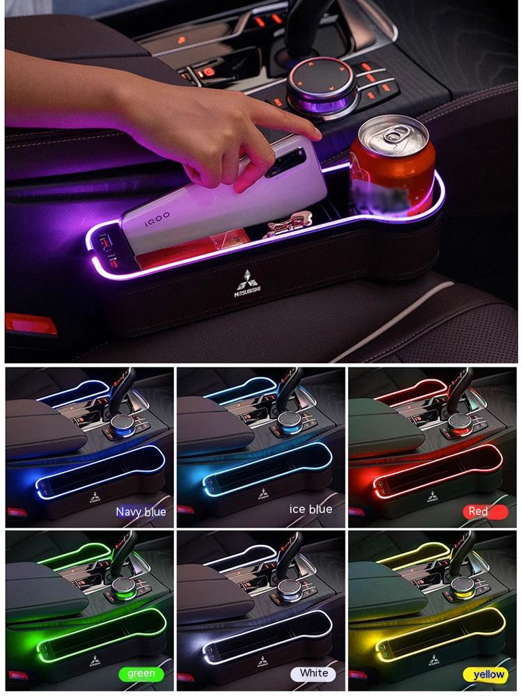Car USB Charging Colour Light Seat Storage Case Seat Gap Box For Mitsubishi Outlander Pajero Lancer EX Evolution X Ralliart Asx YG1
