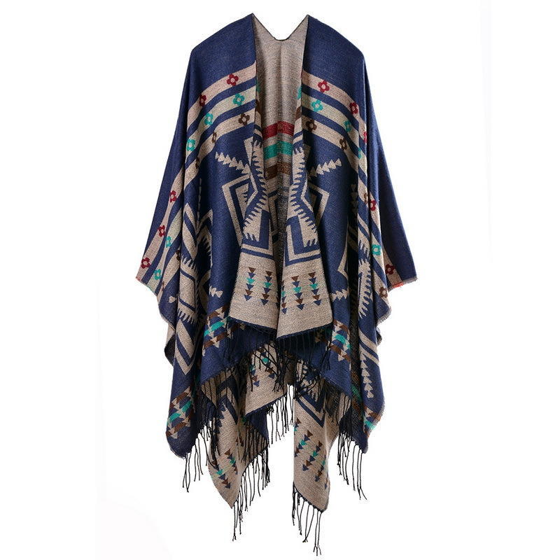 European and American Style Women's Fashion Tassel Scarf  Thicken Long Pashmina Ethnic Style Split Shawl Winter Warm Wraps