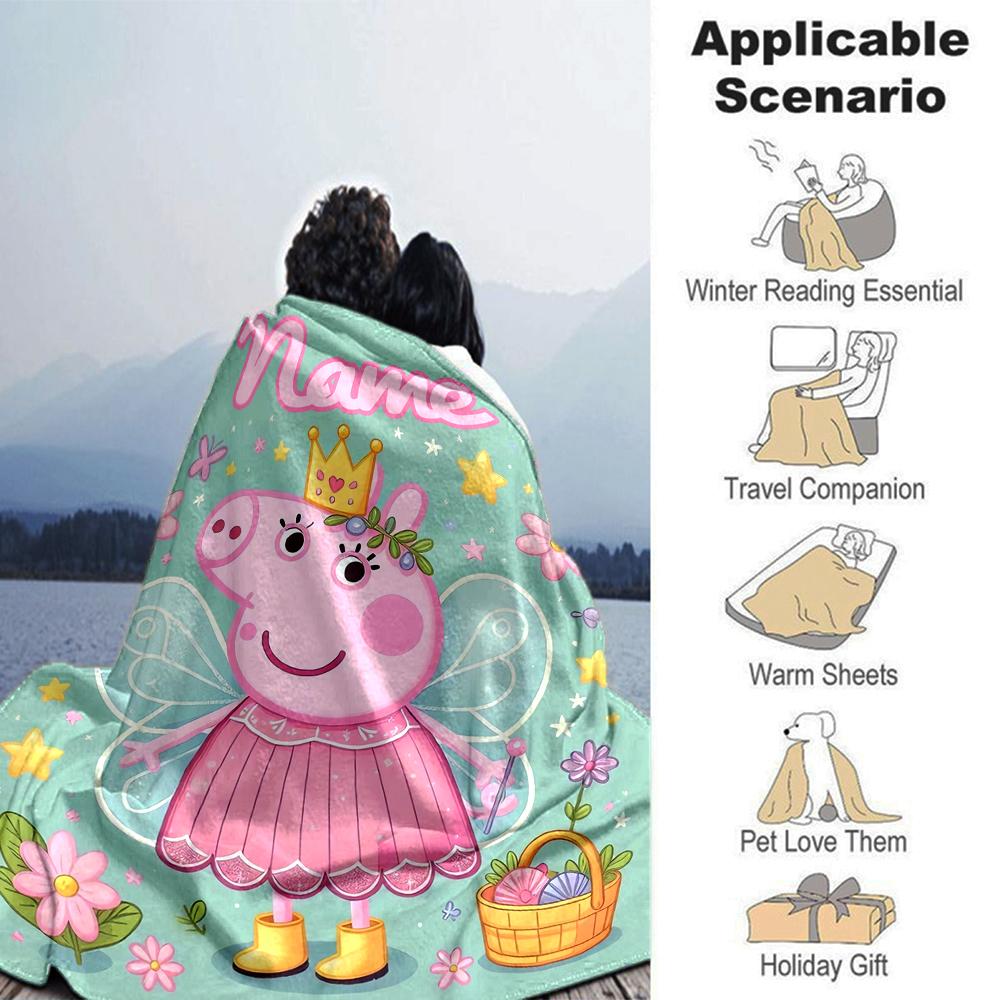 Customiz Name Personality Peppa Pig Blanket Soft &Warm Sofa Office Bed Travel Lunch Break Blanket, Gift Suitable All Seasons
