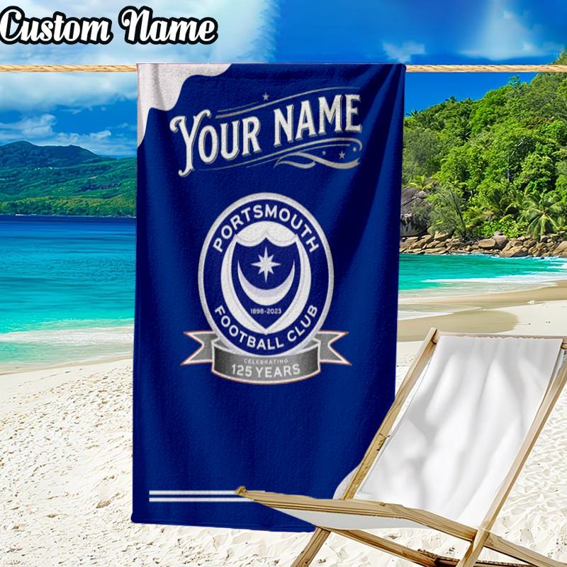 Custom Name Portsmouth Football Beach Towel, Quick-Dry & Lightweight, Beach Blanket, Perfect for Beach, Pool, Yoga, Or Camping, Gifts