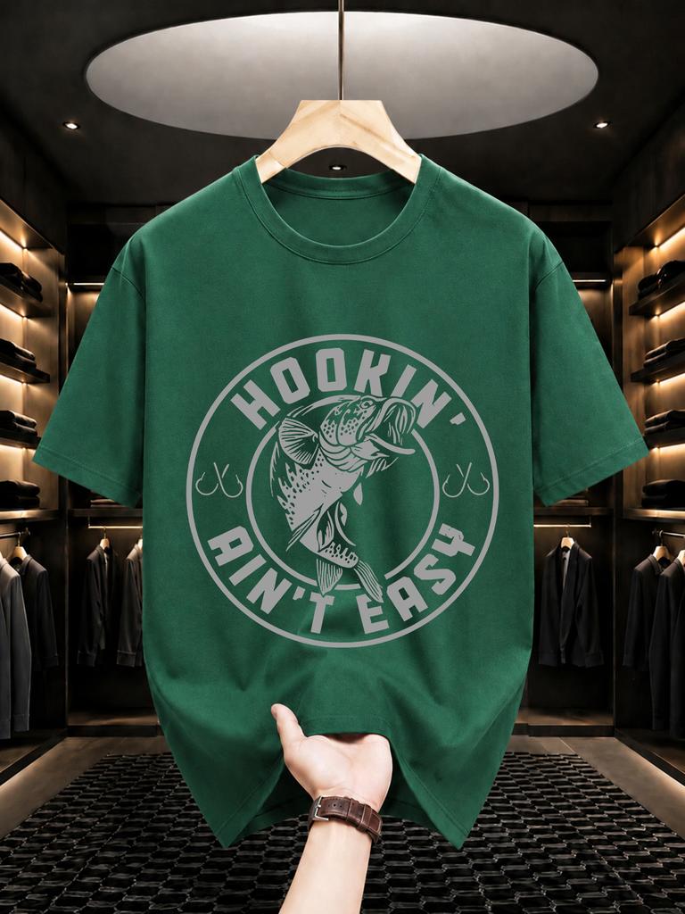 2026 New Pure Cotton Tshirt With Fishing Fun Meme Print Casual Crew Neck Short Sleeve Outdoor Style Top
