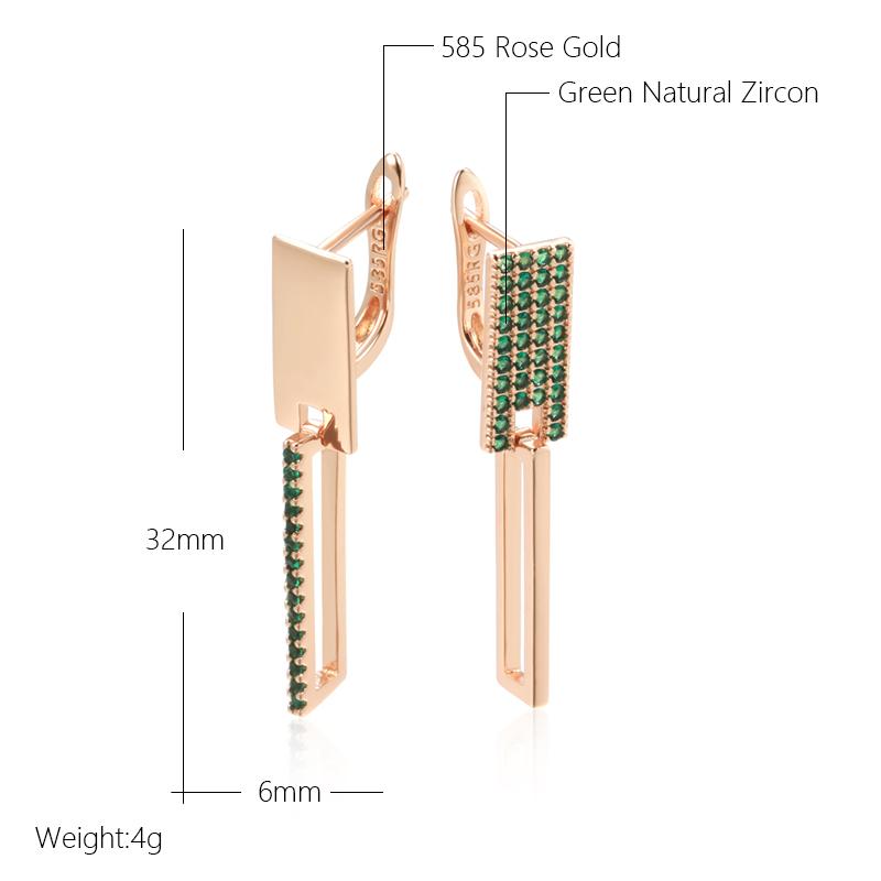Trend For Square Earrings Geometry Women Rose Gold Color Full Green Natural Zircon Accessories Daily Fine Jewelry