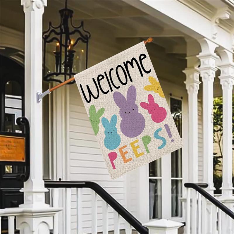 A72U С Днем Пасхи Садовый флаг Пасхальный Двусторонний Садовый флаг Весенний Двор Наружное Украшение Фермерский дом
