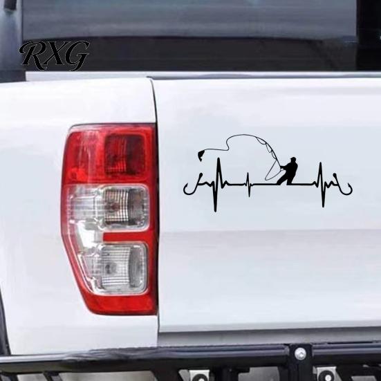 Universal Bumper Sticker for Trucks Fishing Heartbeat Car Decal, 6.7" x 3.1" Waterproof Vinyl Auto Window Decal Sunscreen Decoration, Cars Exterior