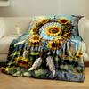 A sunflower-adorned dreamcatcher with feathers and vibrant background. for all seasons blanket lunch break throw gift