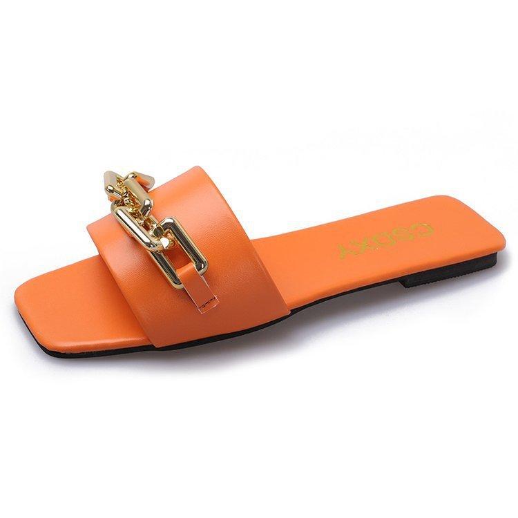 Summer Ladies Flat Sandals With Metal Chain For Casual Daily Wear