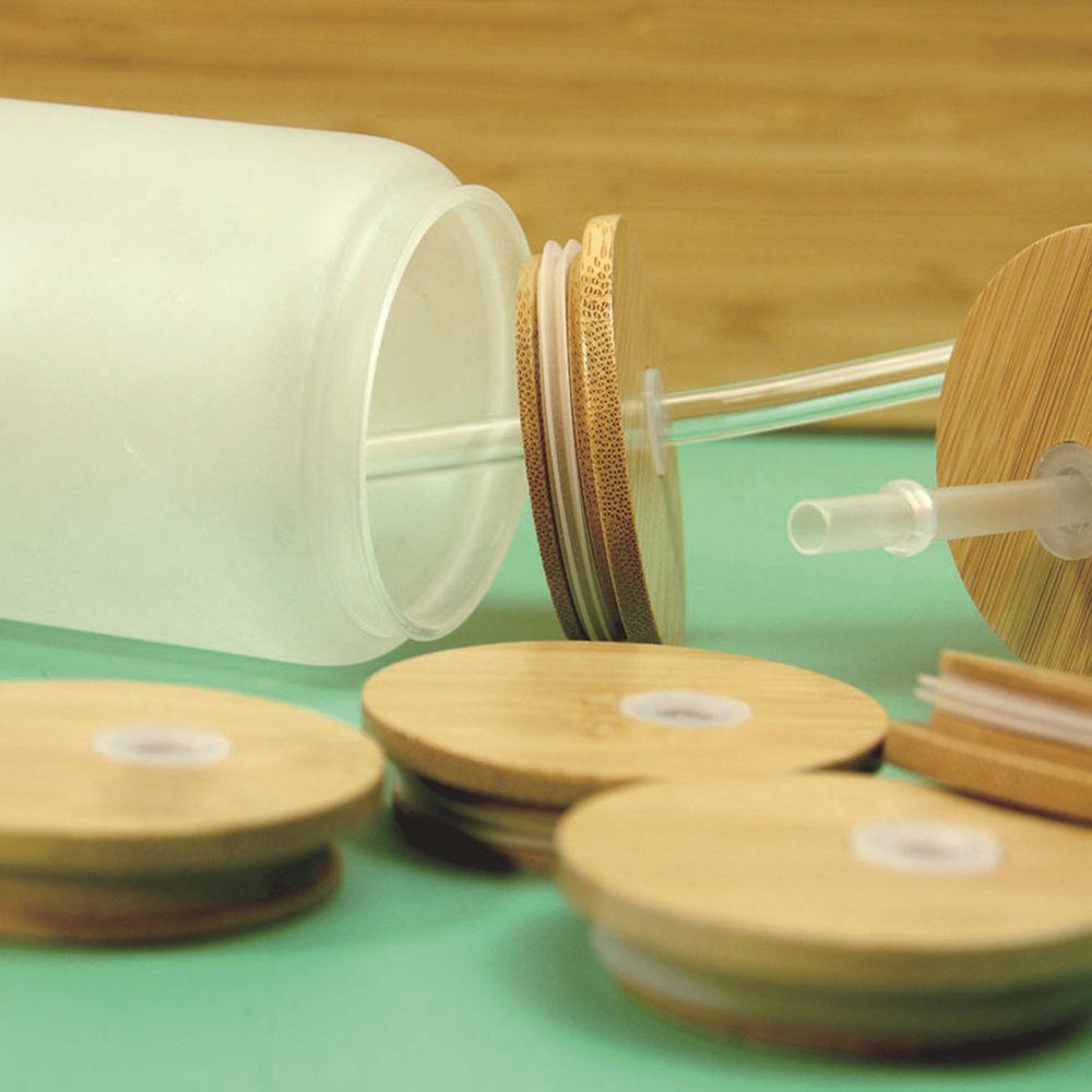 Storage Bottles Silicone Seal Ring Wide Mouth Cup Mason Jar Lid With Straw Hole Bamboo Wood Lids