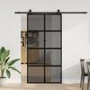Sliding Door with Fittings Black 102.5 x 205 cm Tempered Glass