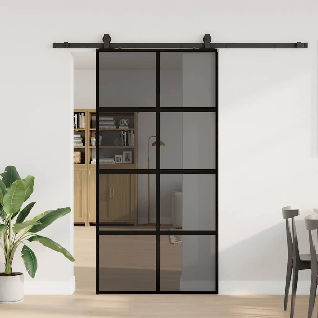 Sliding Door with Fittings Black 102.5 x 205 cm Tempered Glass