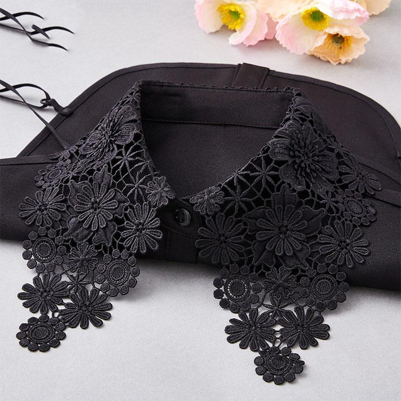 Модный белый черный кружевной воротник с искусственным воротником для женщин с цветочным принтом, женский шифоновый воротник с полуворотником, съемные воротники для женщин, свитер