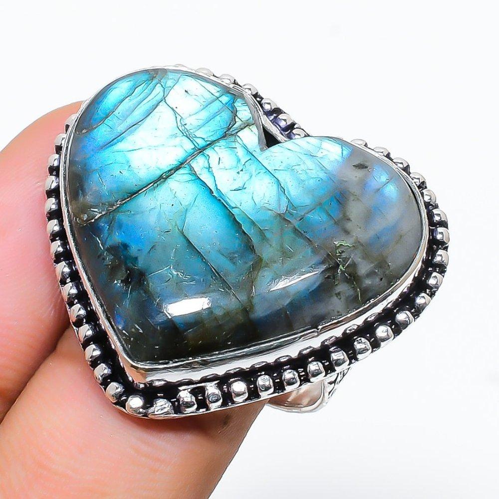 Кольцо из серебра 925 пробы с натуральным лабрадоритом, размер 6, T0A54