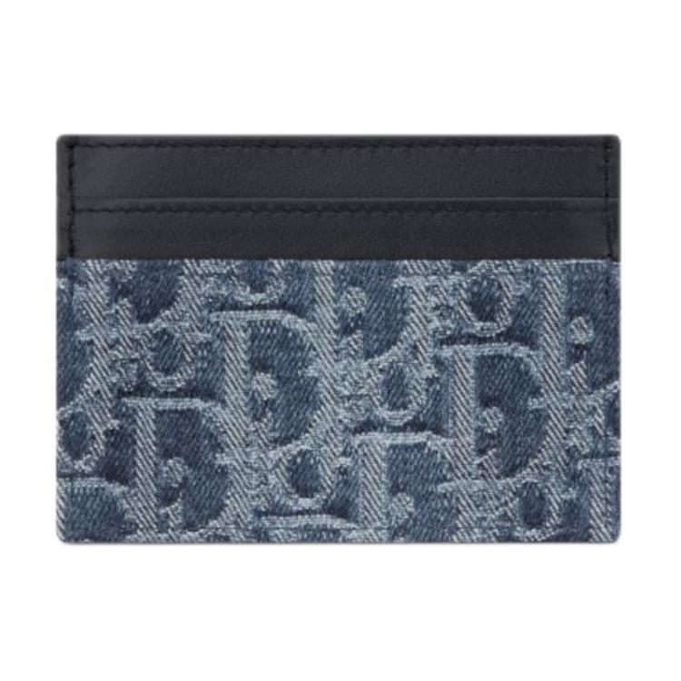 Dior 30 Montaigne CD Metal Logo Jacquard Canvas And Jacquard Denim Card Holder Women Card Holder Blue S2152UDCE-M49E