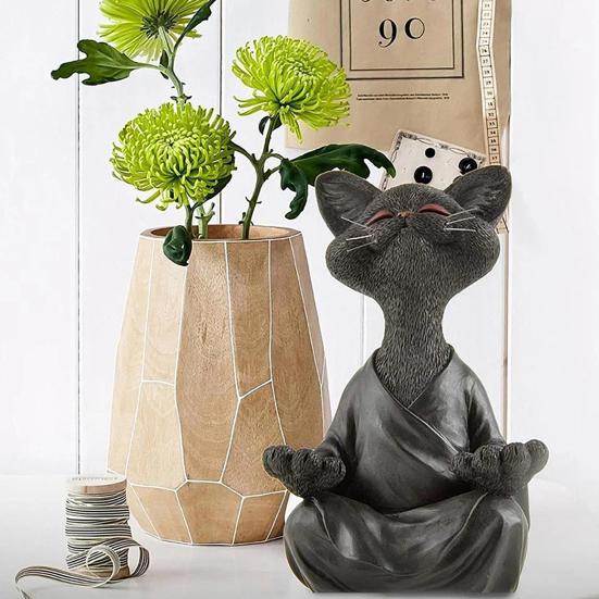 Статуэтка Будды-кота, сидящая статуя кошки для медитации, статуэтка Будды-кота из смолы, настольное украшение, коллекция