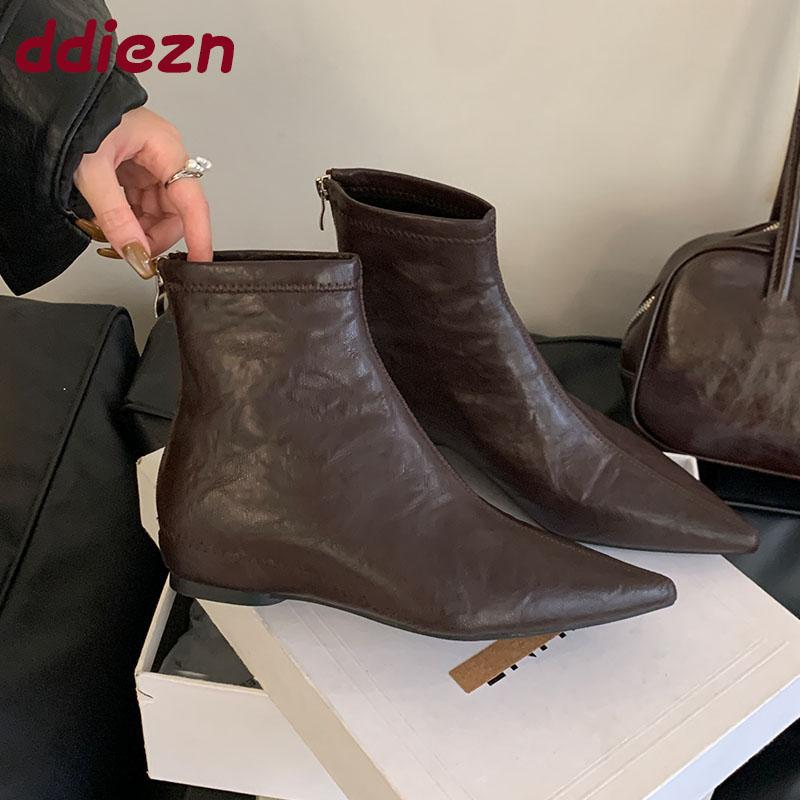 Женские молнии Женские эластичные ботильоны до щиколотки с обувью для увеличения роста Остроносые Современные женские короткие ботинки Обувь