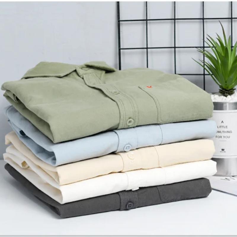 Мужская рубашка с длинным рукавом Simple Style 4XL, повседневные топы с воротником-лацканами из 100 хлопка, универсальная приталенная рубашка однотонного цвета