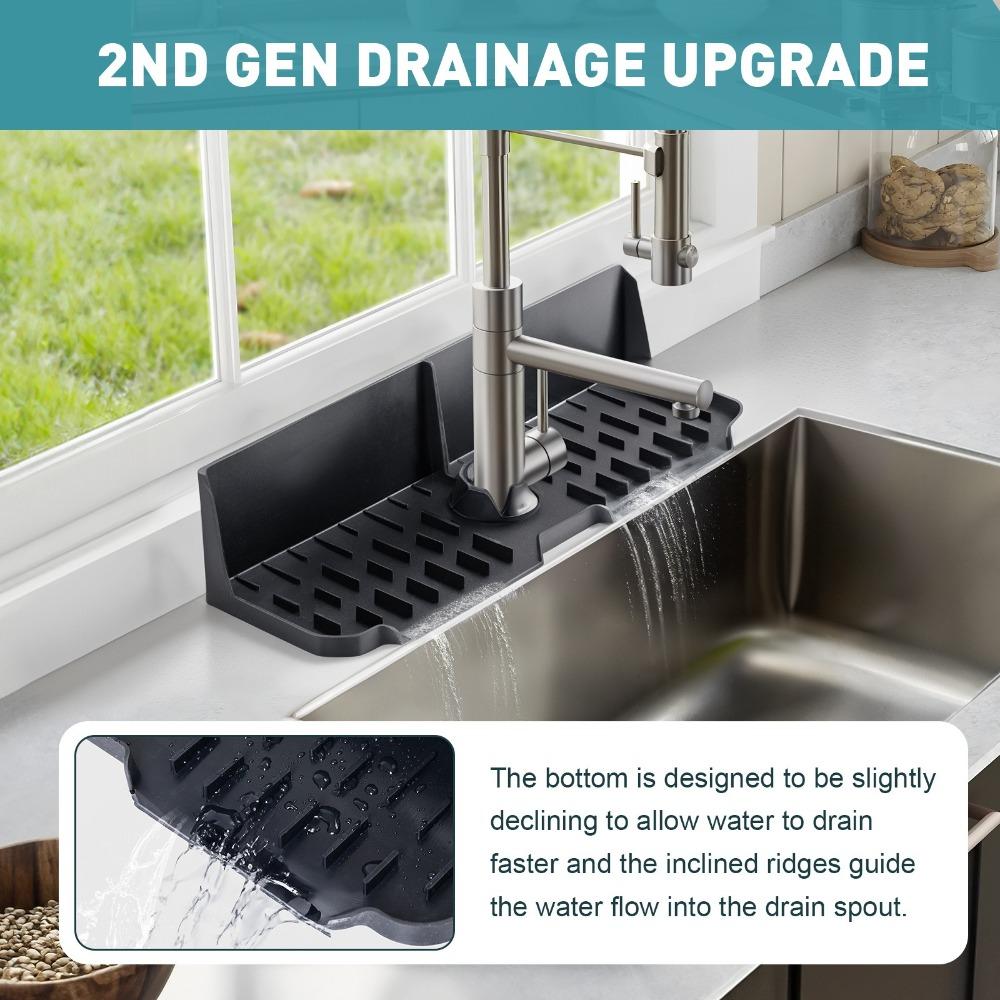 16.9inch Sink Splash Guard 5° Bevel Splash-proof Faucet Mat Multipurpose Silicone Sink Auto Drain Organizer Kitchen Bathroom