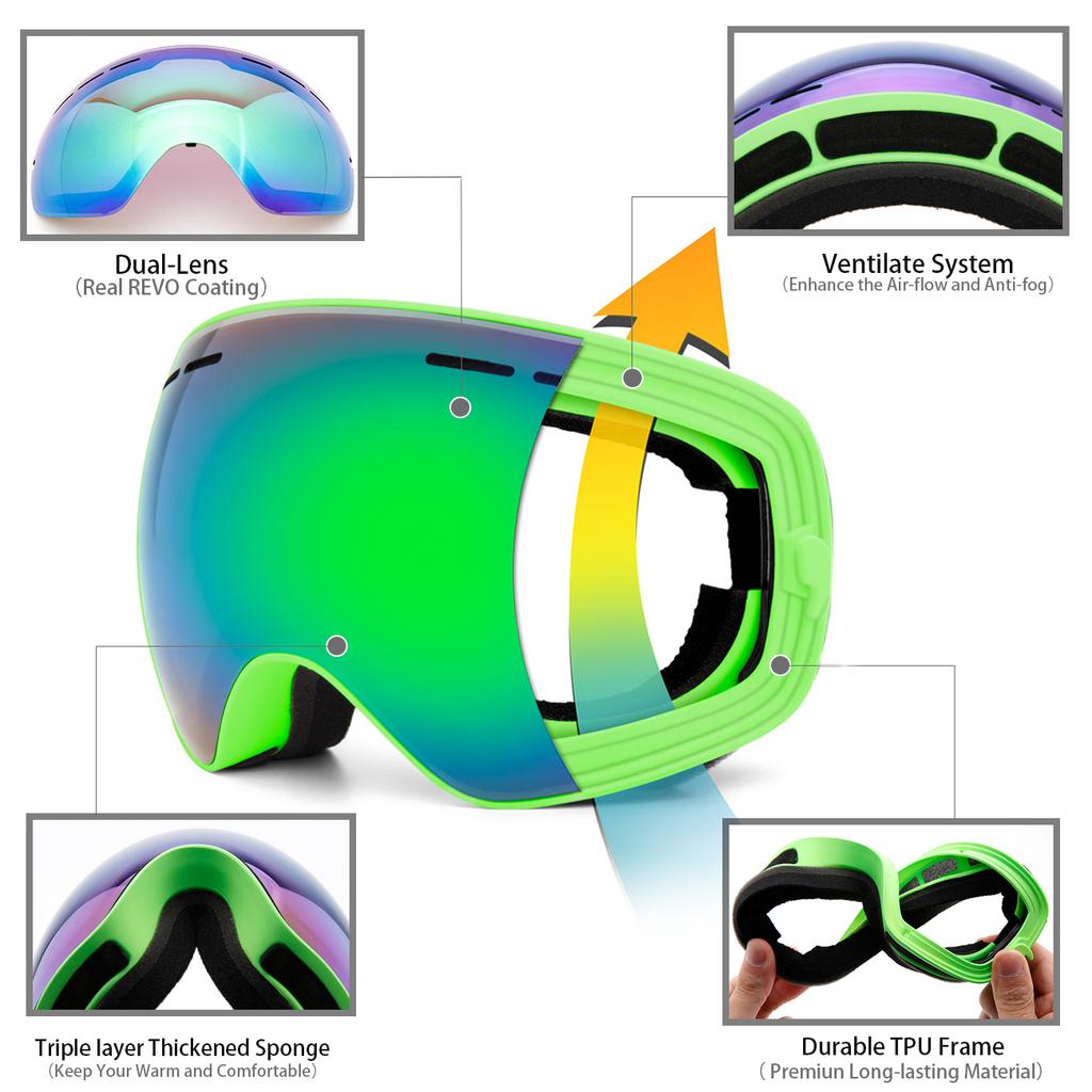 JULI Ski Goggles for Kids 4-16 Boys Girls Snowboarding UV Protection Multi-Color Double Anti-fog Lens Winter Sports