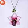 Hi Exquisite Enamel Peach Blossom Leaf Pendant Necklace Women Engagement Wedding Party Gift Jewelry