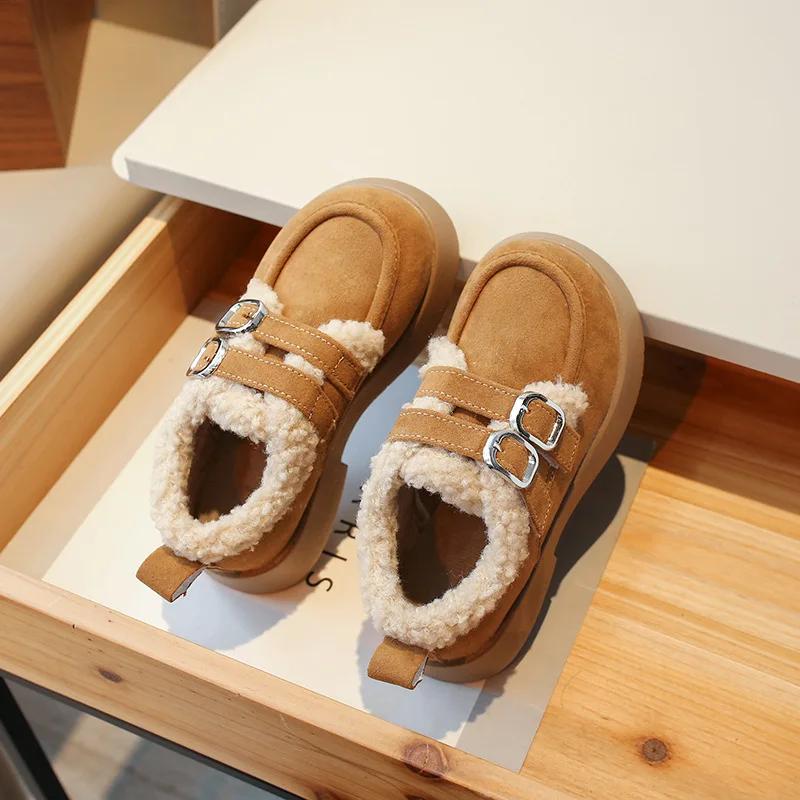 Winter Kids Cotton Shoes Girls Plush Thickened Warm Shoes 2024 Fashion Versatile Soft Children Outdoor Causal Shoes Hook Loop