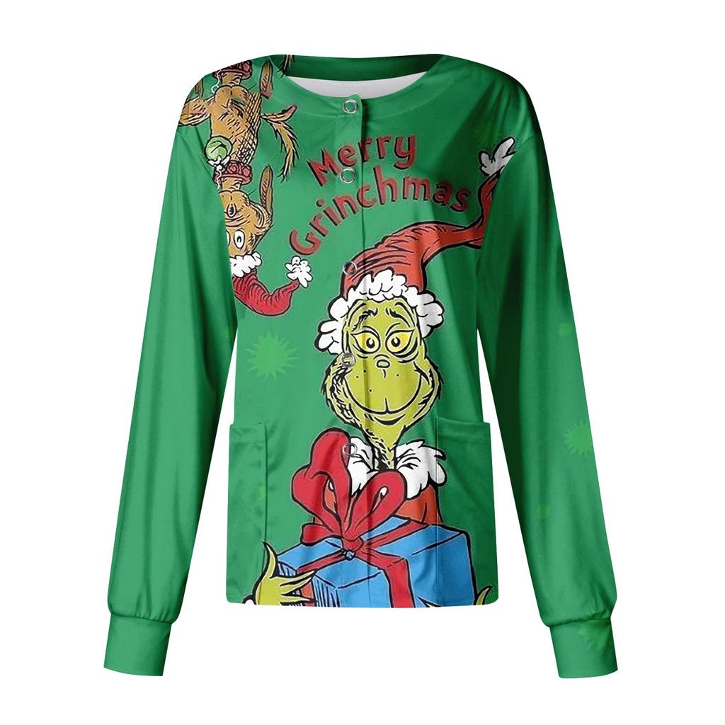 Женский повседневный однобортный топ с длинным рукавом и рождественским принтом Dry-nurse