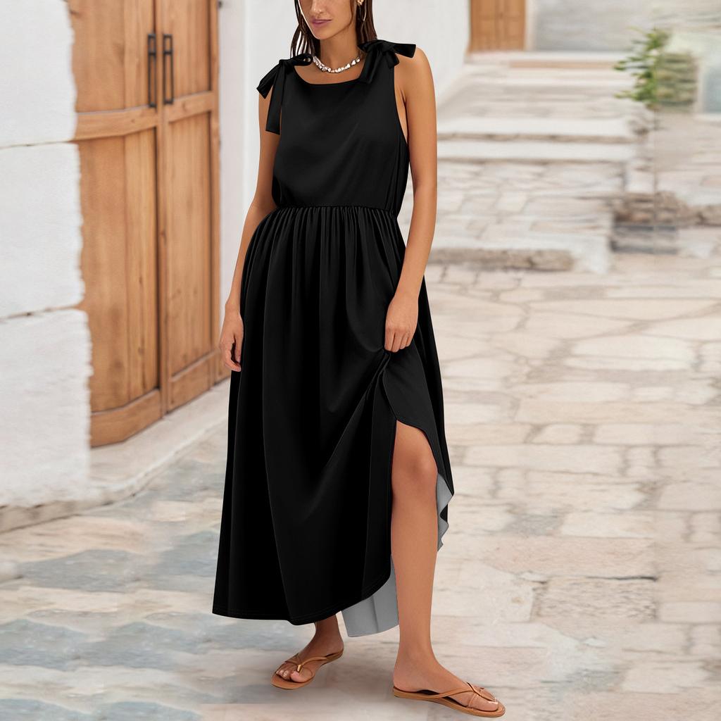 Женское летнее модное платье-майка А-силуэта без рукавов повседневное платье с цветочным принтом/однотонными карманами