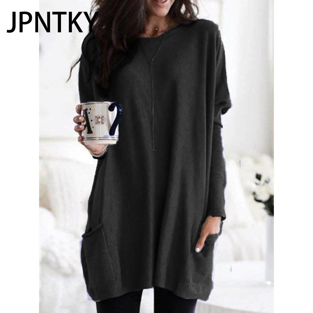 JPNTKY Women's Fashion Casual Autumn Winter Solid Color Print Long Sleeve O-Neck Blouses & Shirts