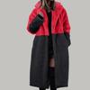 Women's Long Color Blocking Fashionable Winter Loose Flip Collar Plush Jacket