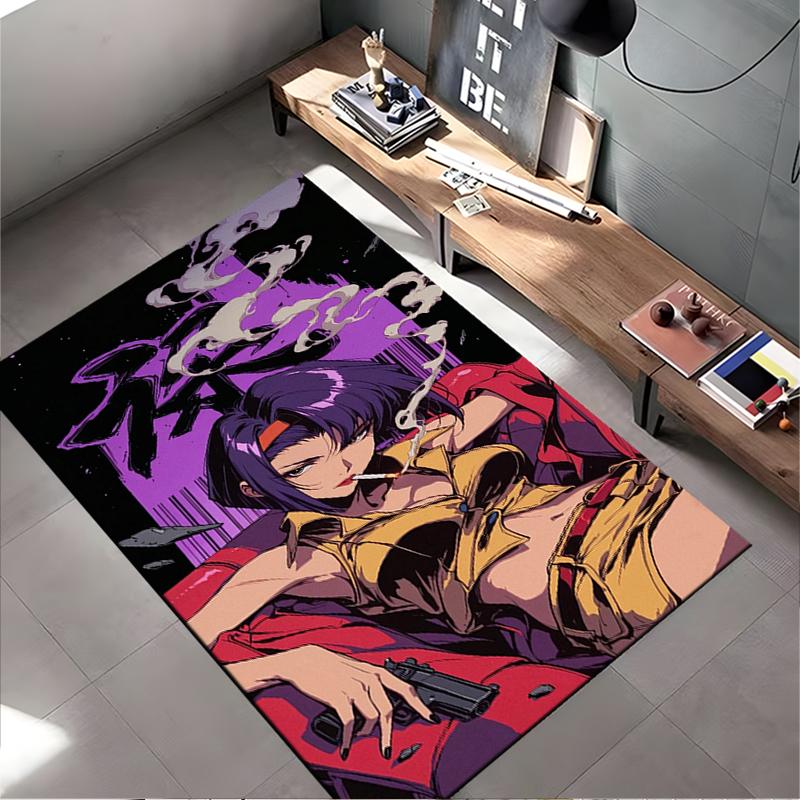 Area Rug, Cowboy Bebop Faye Valentine Purple Smoke Gun Anime Poster, Living Room Decor, Non-Slip Mat