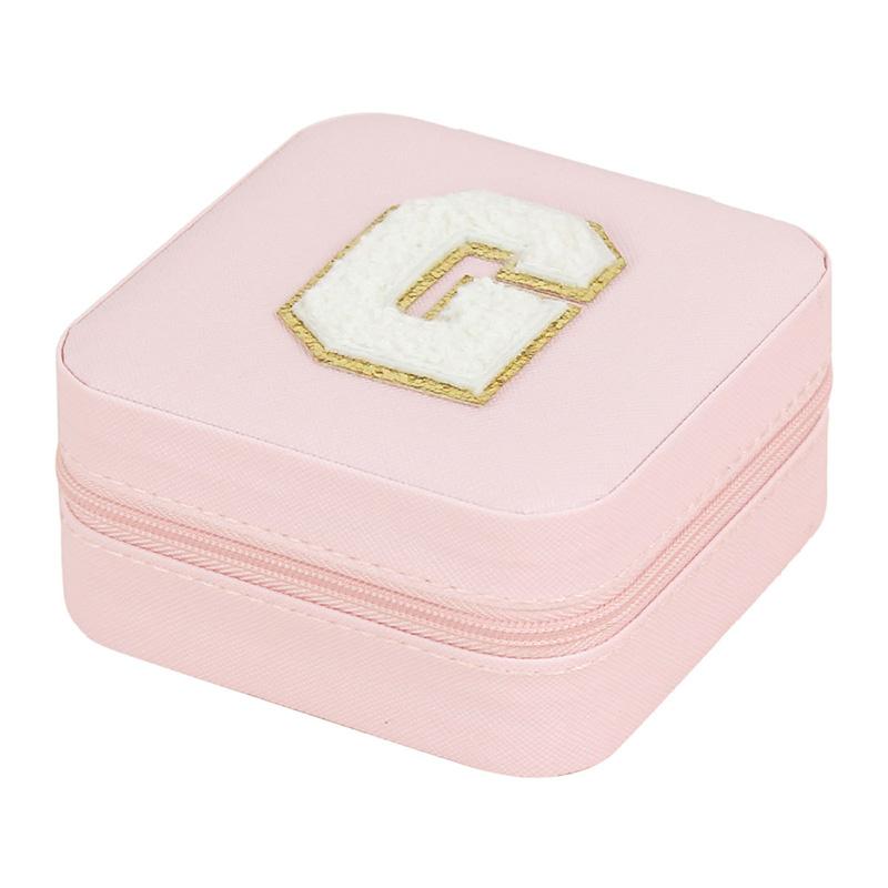 1PC Personalized Portable Jewelry Box for Women Girls Jewelry Case Small Jewelry Storage Pink Initial Letter