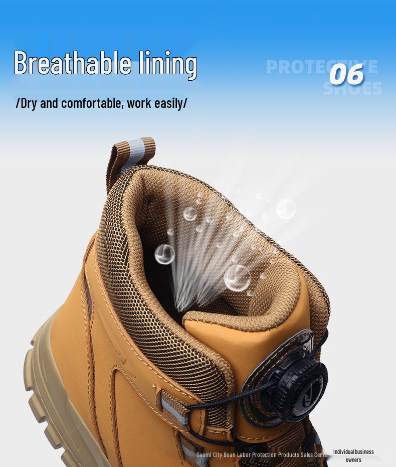 Мужские рабочие ботинки с высоким берцем и стальным носком Temu - Хлопок, Защита от ударов, Защита от проколов, Мягкая подошва для комфорта