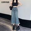 Raw Edge Cowboy Fishtail Skirt Women's Half-body Skirt High Waist A-word Covering Flesh Vintage Package Hip Mid-length Skirt