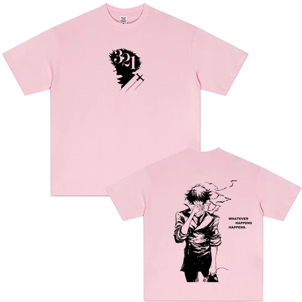 2026 Summer Hot Sale Anime Cowboy Bebop T Shirts Manga Spike Spiegel Whatever Happens Happens T-shirt Y2K Unisex Casual Cotton T Shirt
