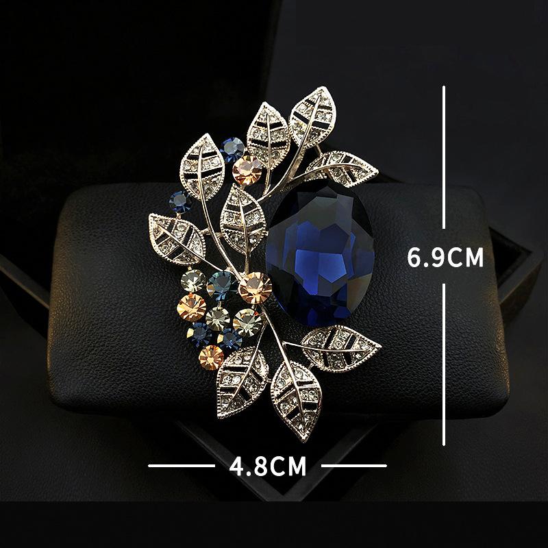 Women Men Rhinestone Leaves Badges Brooch Jewelry Unisex Vintage Crystal Shiny Corsage Pins Gift