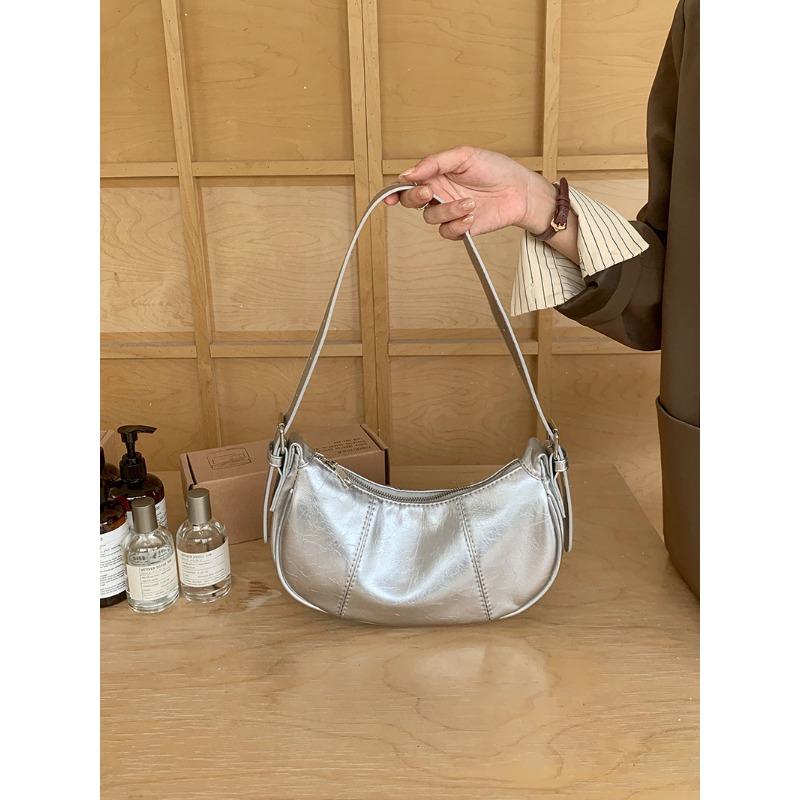 Нишевая дизайнерская сумка под мышкой женская осенне-зимняя новая текстурная сумка серебристая портативная на плечо сумка-мессенджер