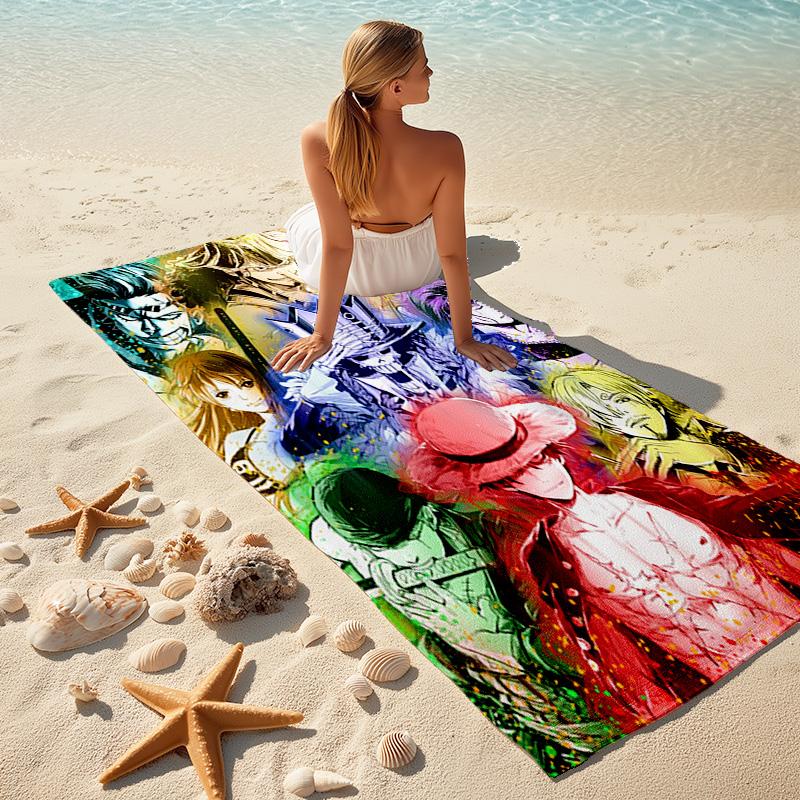 Classic Japanese element cartoon ONE PIECE Monkey D. Luffy beach towel outdoor camping vacation swimming beach towel outdoor absorbent bath towel Y3