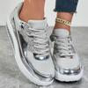 Sparkly Platform Sneakers for Women,Chunky Sole Breathable Gym Shoes Plus Size Lace-Up Casual Sports Shoes