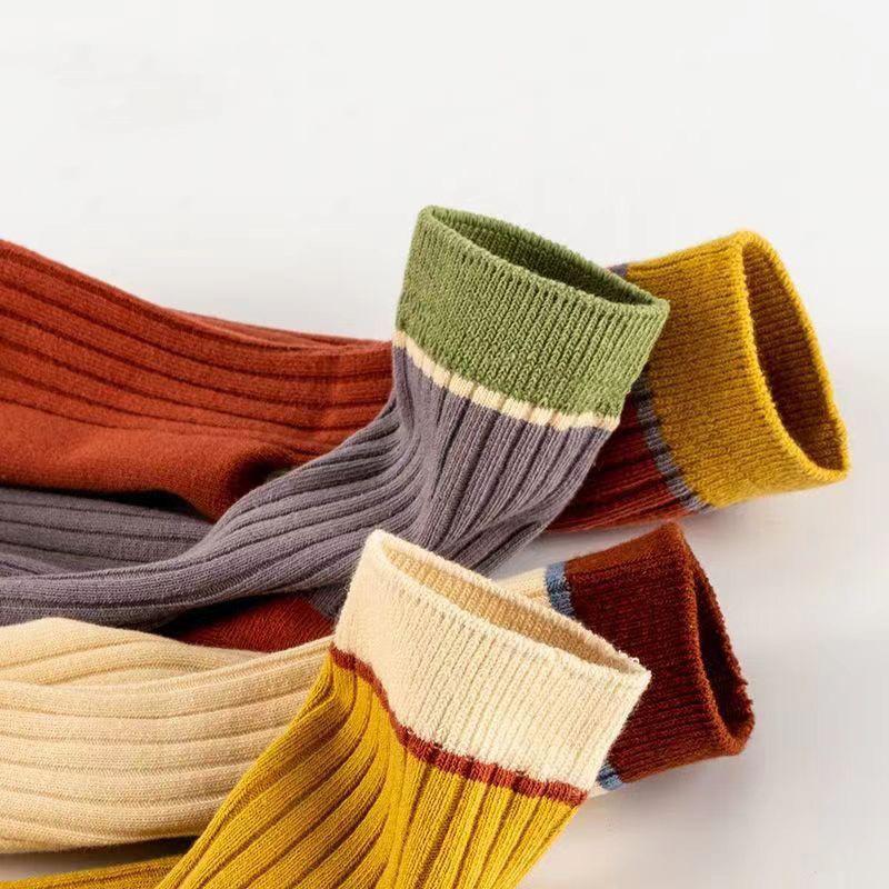 New Autumn Winter Versatile Western Style Socks Korean Vertical Striped Mid Tube Socks Keep Warm Mid Calf Socks