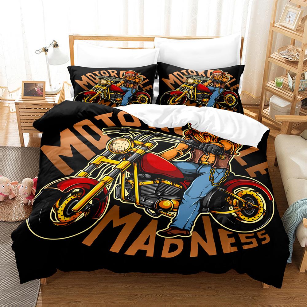 Motorcycle Duvet Cover Set Dirt Bike Extreme Sports Theme for Boy Girl Motocross Racer Polyester Bedding Set King Queen Size