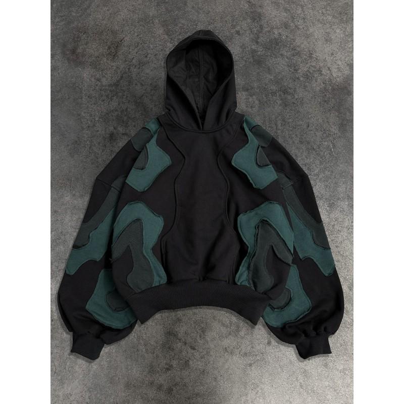 Унисекс Худи Укороченное Streetwear с Цветовым Блочным Пэчворк Дизайном