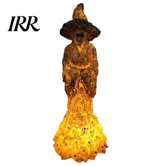 Glowing Bone Sculpture Skeleton Witch Resin Figurine, Halloween Gothic Skull Statue, Spooky Realistic Texture Fantasy Ornament for Desk,