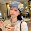 Тонкий Берет с Цветком Французский Стиль Шапка Художника Без Полей Шляпа Художника Женщины/Девушки