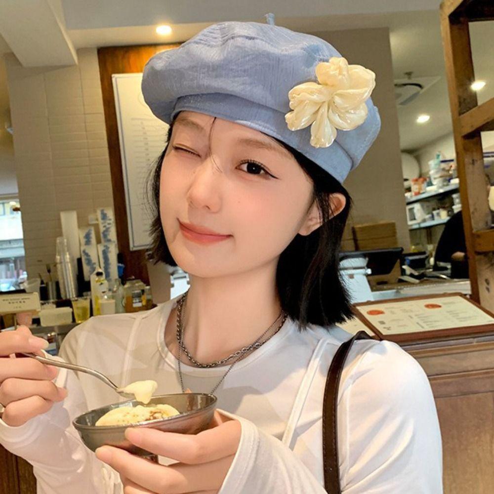 Тонкий Берет с Цветком Французский Стиль Шапка Художника Без Полей Шляпа Художника Женщины/Девушки