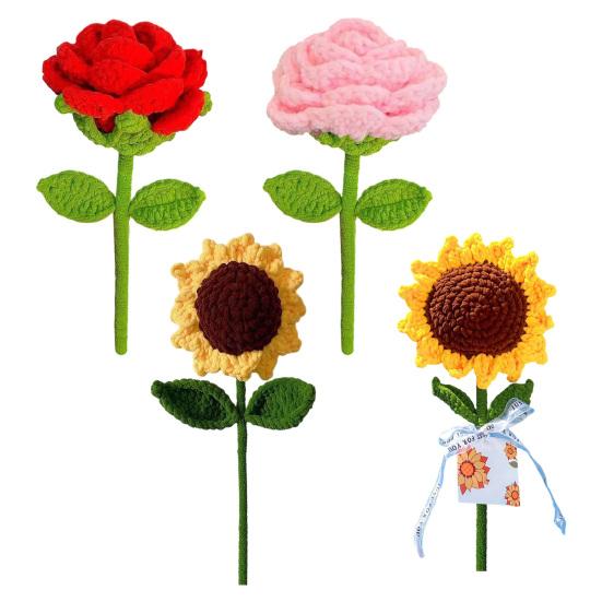 Большой вязаный крючком цветок Ручная работа Вязаный крючком букет из роз/подсолнухов Искусственный вязаный цветок Подарок на день рождения, годовщину для матери, жены, подруги