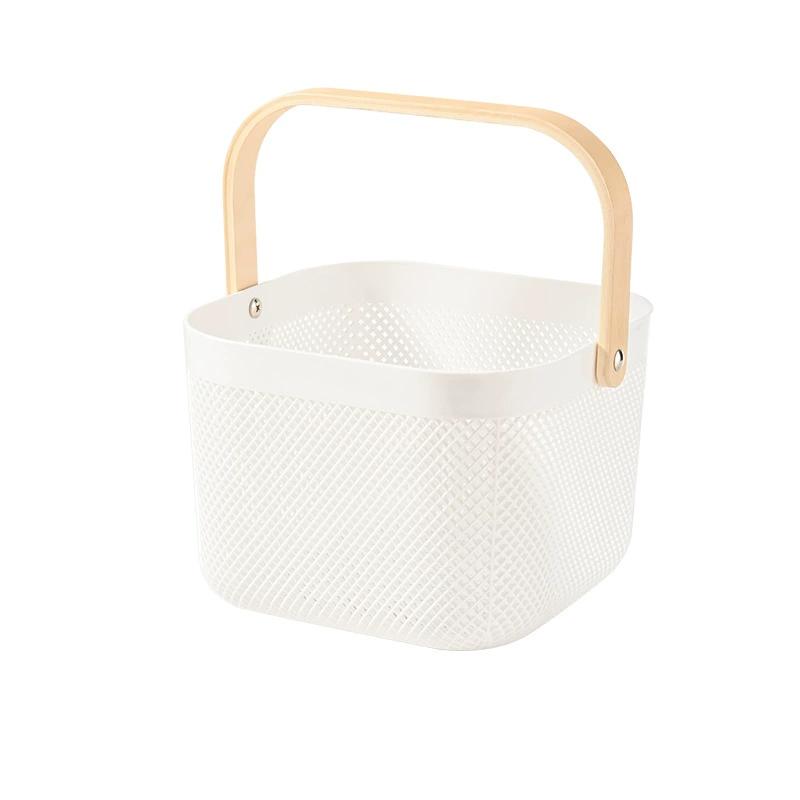 Cesta de almacenamiento de plástico para frutas, verduras, picnic, compras y regalos con asa