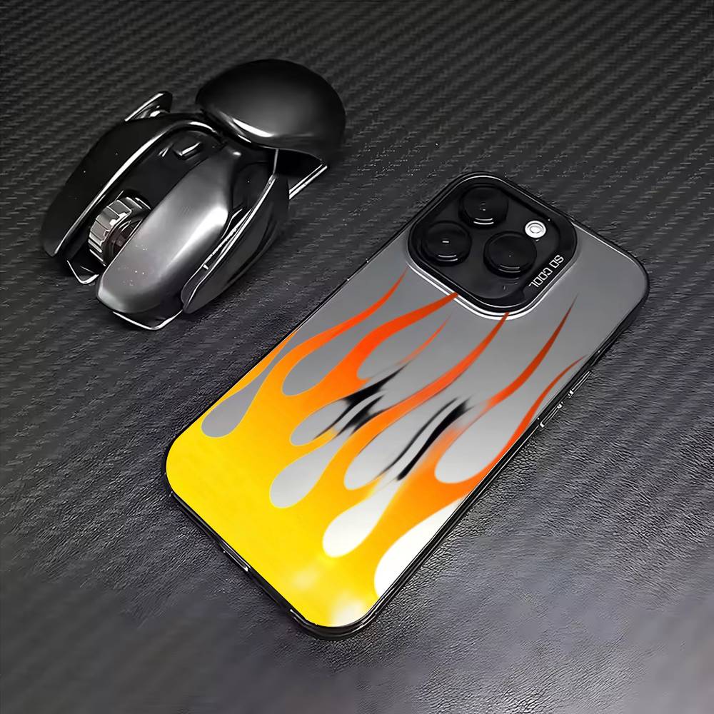КРУТОЙ Модный Огонь Чехол Для Телефона Для iPhone17,16,15,14,13,12,11 Plus,Pro Max Цветной Посеребренный Внутренний Чехол