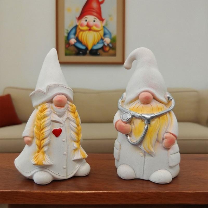 Resin Doctor Nurse Gnomes Figurine with Stethoscope Collectible Sculpture Thanksgiving Nurses Day Gift For Hospital